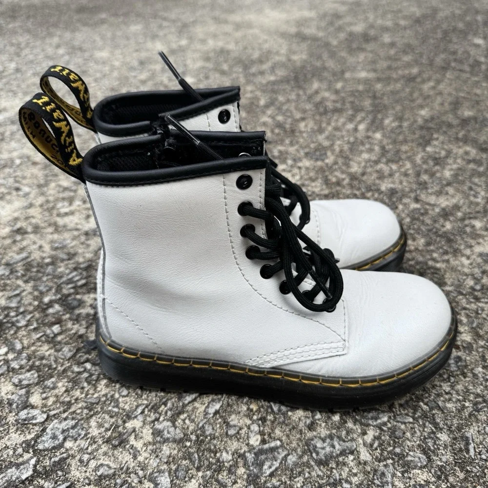 Dr. Martens Zavala Leather Combat Boots Kids' Size 13 White Zip AirWair Casual